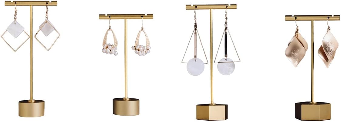 4Pcs Gold Metal Earring T Bar Stand Retail Display Holders for Show, Jewelry Online Stores Photography Display Props (Gold 4pcs)