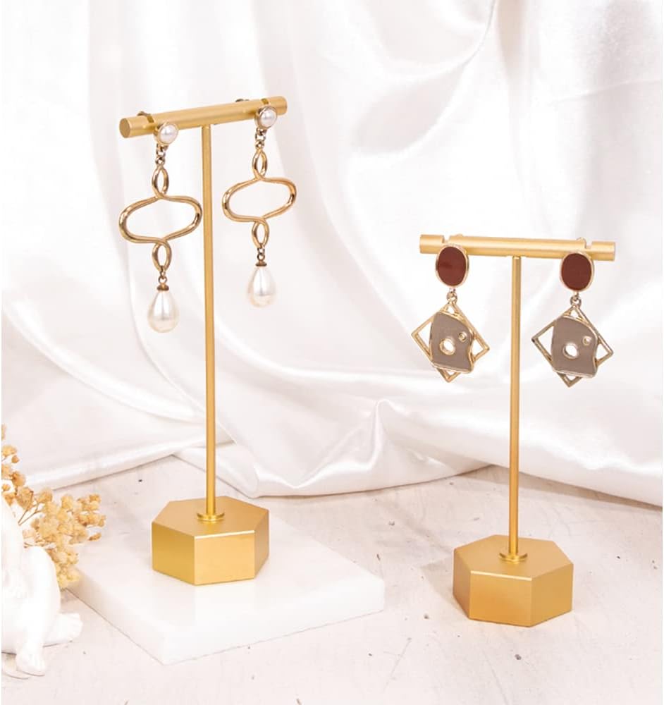 4Pcs Gold Metal Earring T Bar Stand Retail Display Holders for Show, Jewelry Online Stores Photography Display Props (Gold 4pcs)