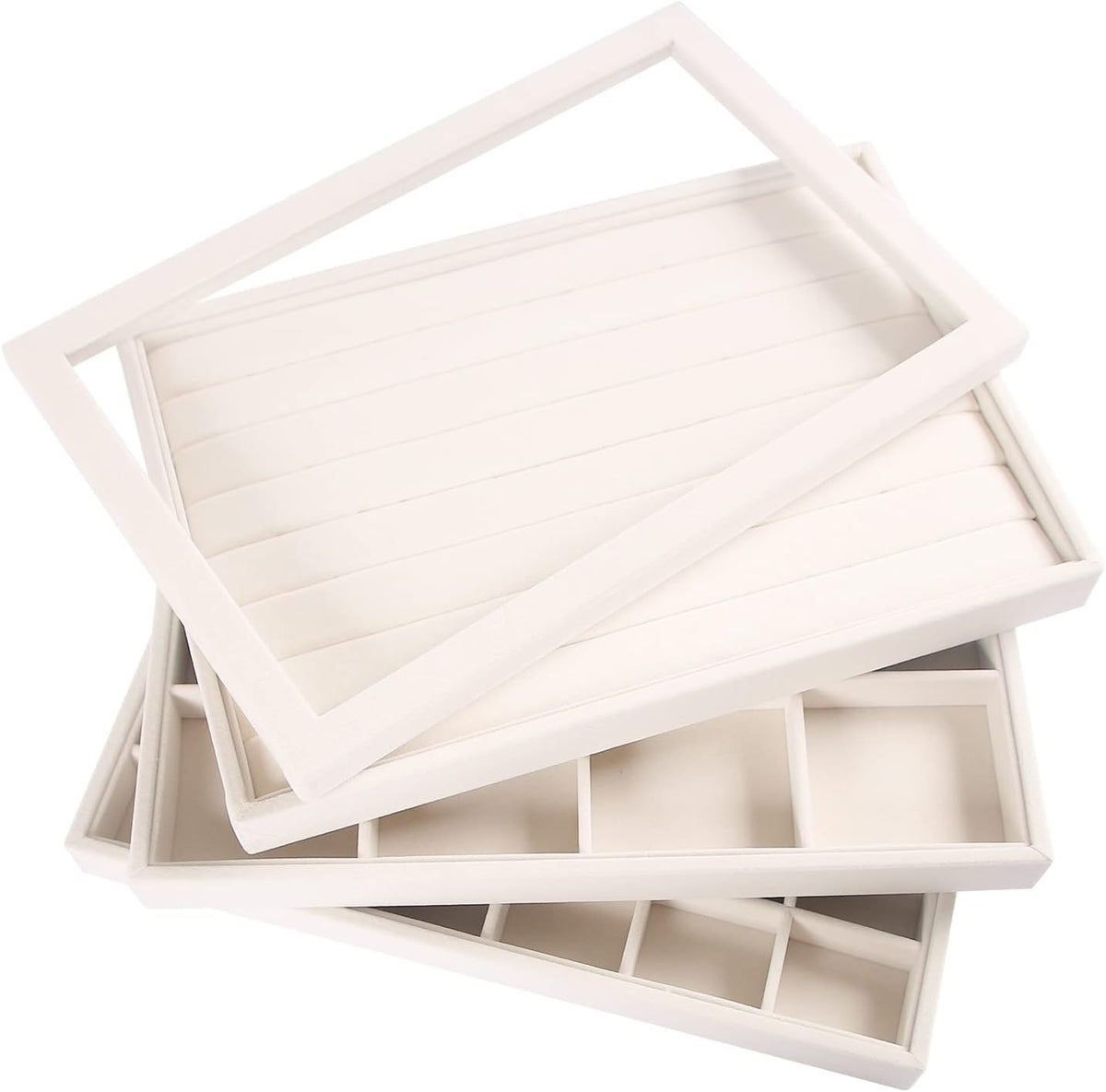Coward 2PC Stackable Earring Tray Drawer Jewelry Holder Organizer Box Storage Earring Display Stand for Selling (beige(earring+earring))