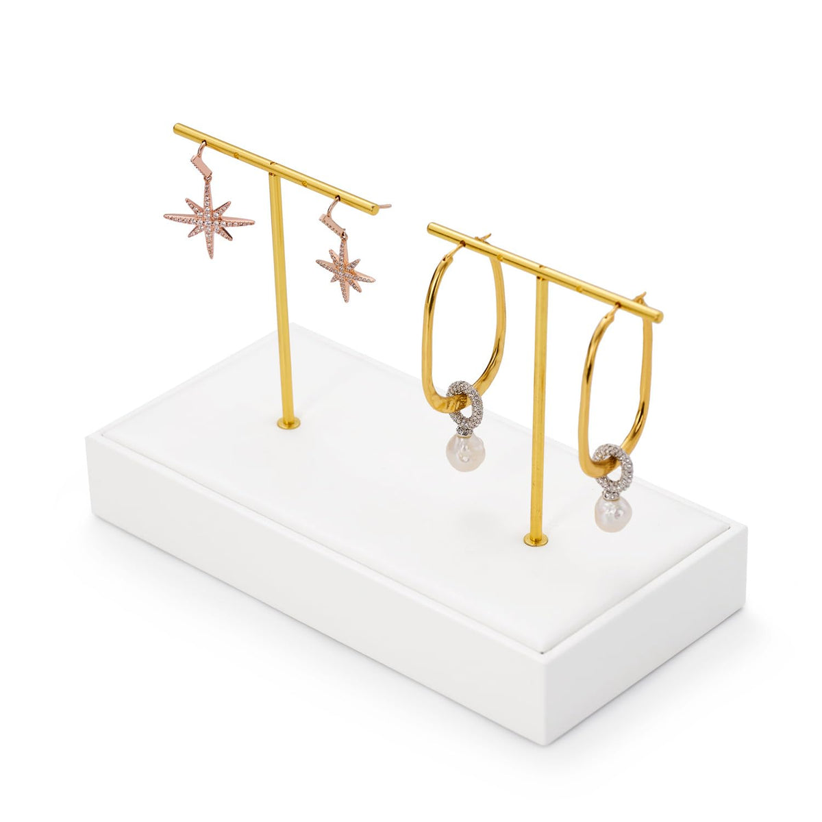 White PU Leather Earring Stud Display Stand