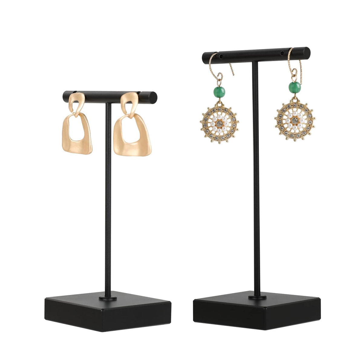 6pcs Gold Earring display T bar stand for selling, Metal Jewelry earring holder, Small Earring Display Holder, Cute Jewelry photography props for Show【Gold-Round Base 6pcs】