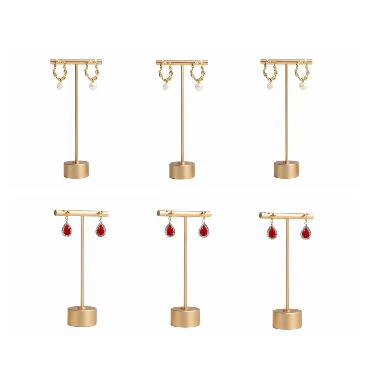 6pcs Gold Earring display T bar stand for selling, Metal Jewelry earring holder, Small Earring Display Holder, Cute Jewelry photography props for Show【Gold-Hexagon Base 6pcs】
