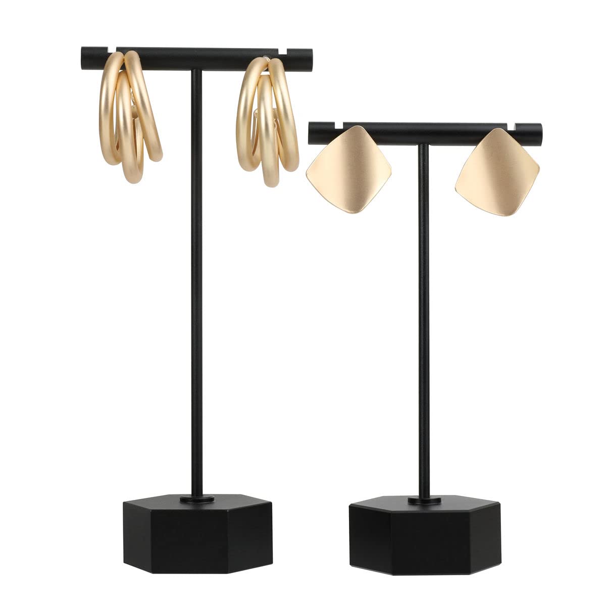 6pcs Gold Earring display T bar stand for selling, Metal Jewelry earring holder, Small Earring Display Holder, Cute Jewelry photography props for Show【Gold-Round Base 6pcs】