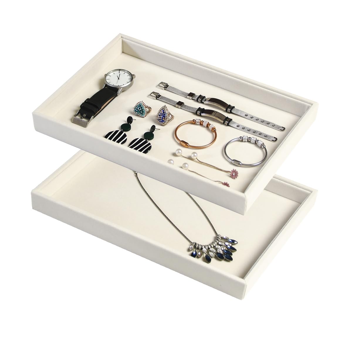 Coward 2PC Stackable Earring Tray Drawer Jewelry Holder Organizer Box Storage Earring Display Stand for Selling (beige(earring+earring))