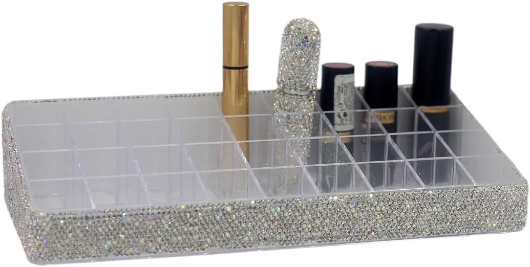 Acrylic Lipstick Organizer, Silver, 36-Slot Desktop Storage Rack