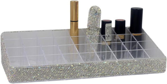 Acrylic Lipstick Organizer, Silver, 36-Slot Desktop Storage Rack