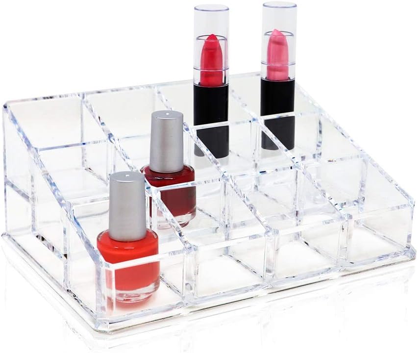 Isaac Jacobs Clear Acrylic 12 Compartment Organizer for Makeup, 3 Rows (x4)