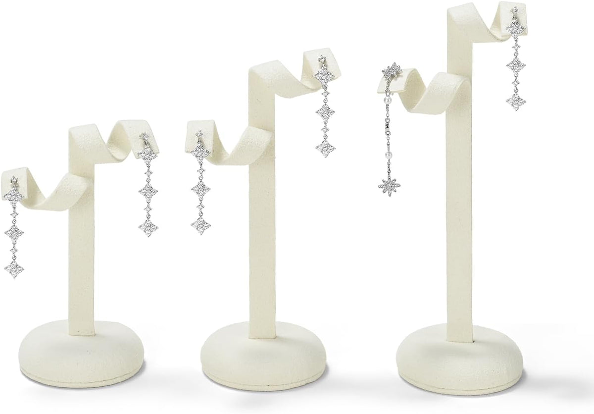 Beige Microfiber Earring Stand Set of 3