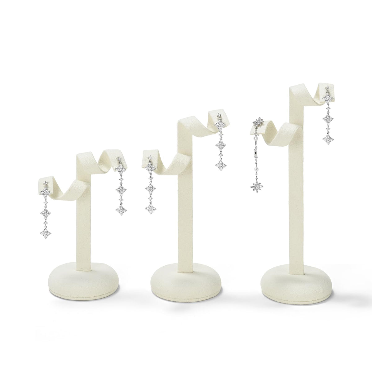 Beige Microfiber Earring Stand Set of 3
