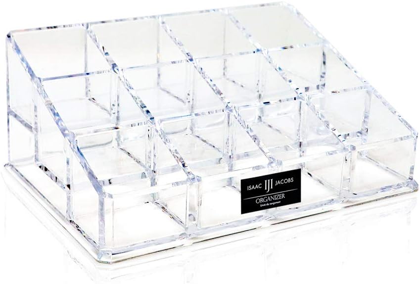 Isaac Jacobs Clear Acrylic 12 Compartment Organizer for Makeup, 3 Rows (x4)