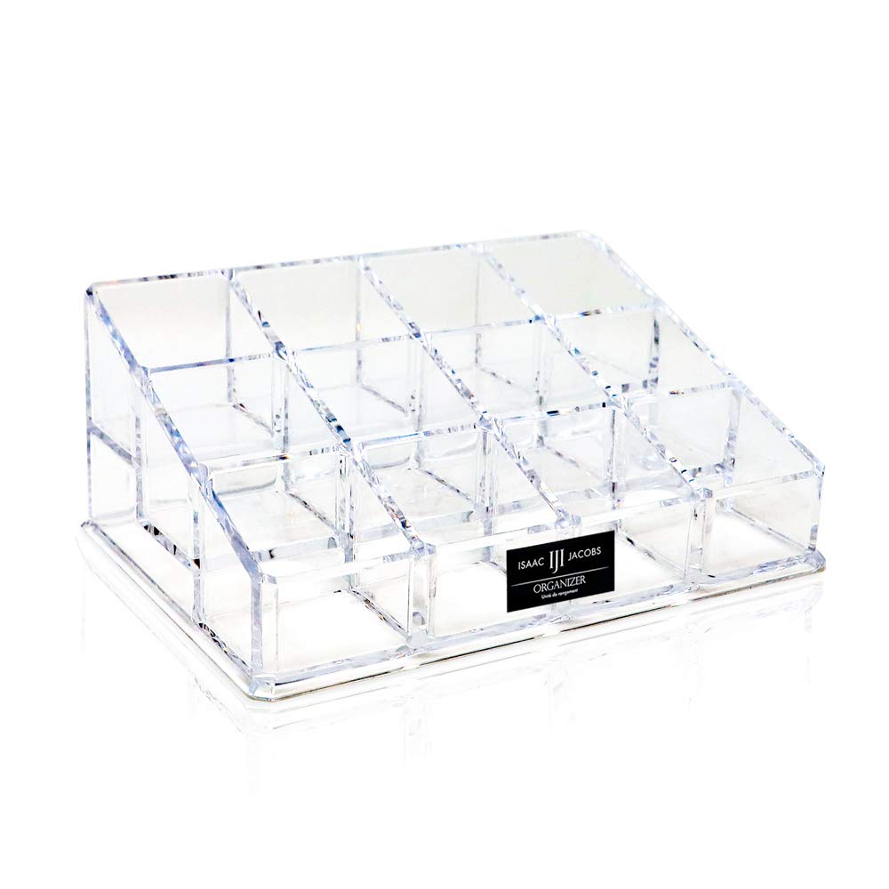 Isaac Jacobs Clear Acrylic 12 Compartment Organizer for Makeup, 3 Rows (x4)
