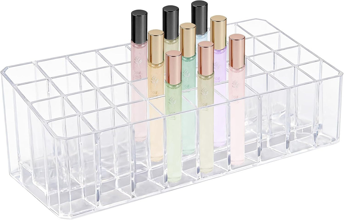 Rollerball Perfume Organizer, 36 Spaces Acrylic Fragrance Organizer Travel, Lipstick Organizer Lipgloss Holder, Clear