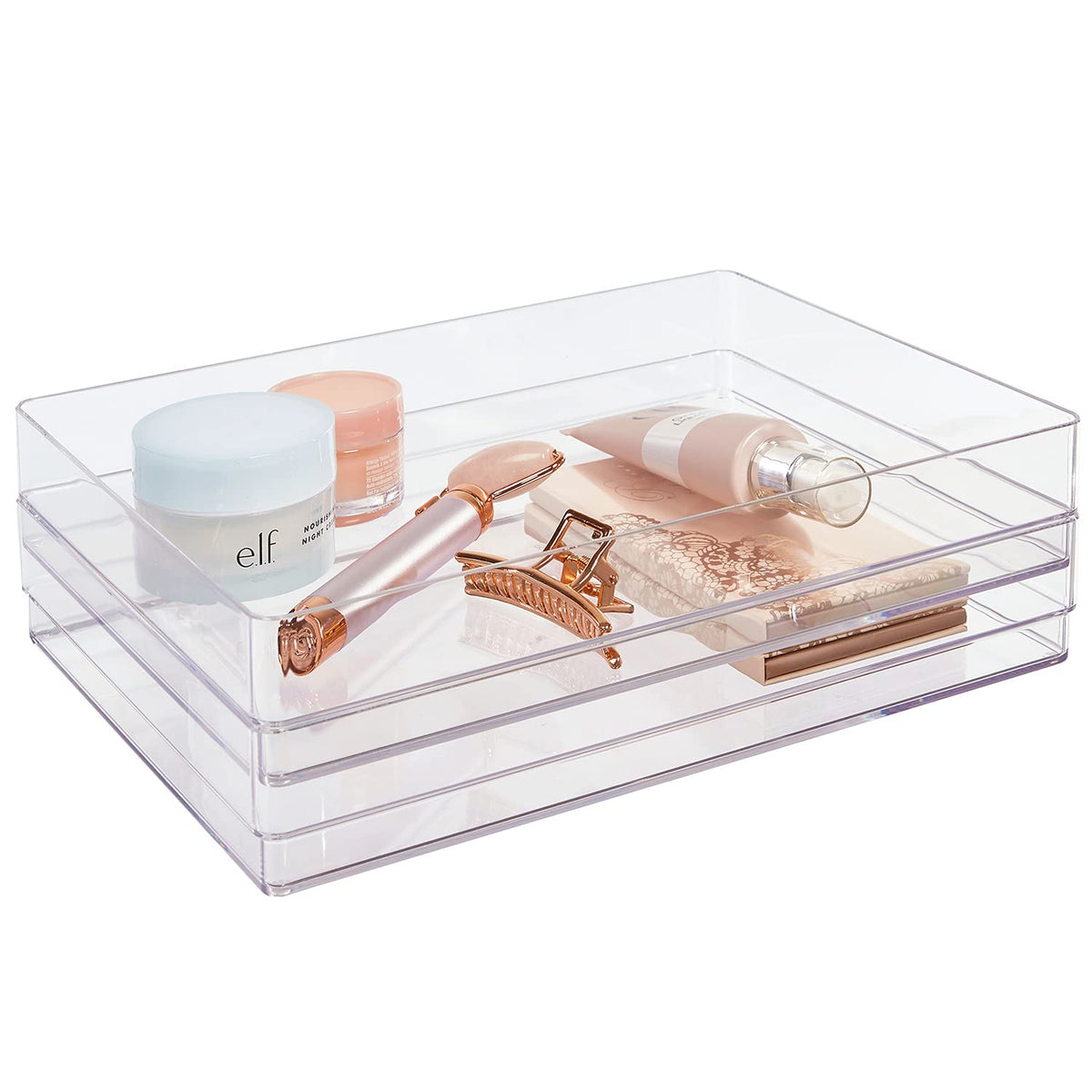STORi SimpleSort 6-Piece Stackable Clear Drawer Organizer Set | 6" x 6" x 2" Square Trays | Small Makeup Vanity Storage Bins and Office Desk Drawer Dividers | Made in USA