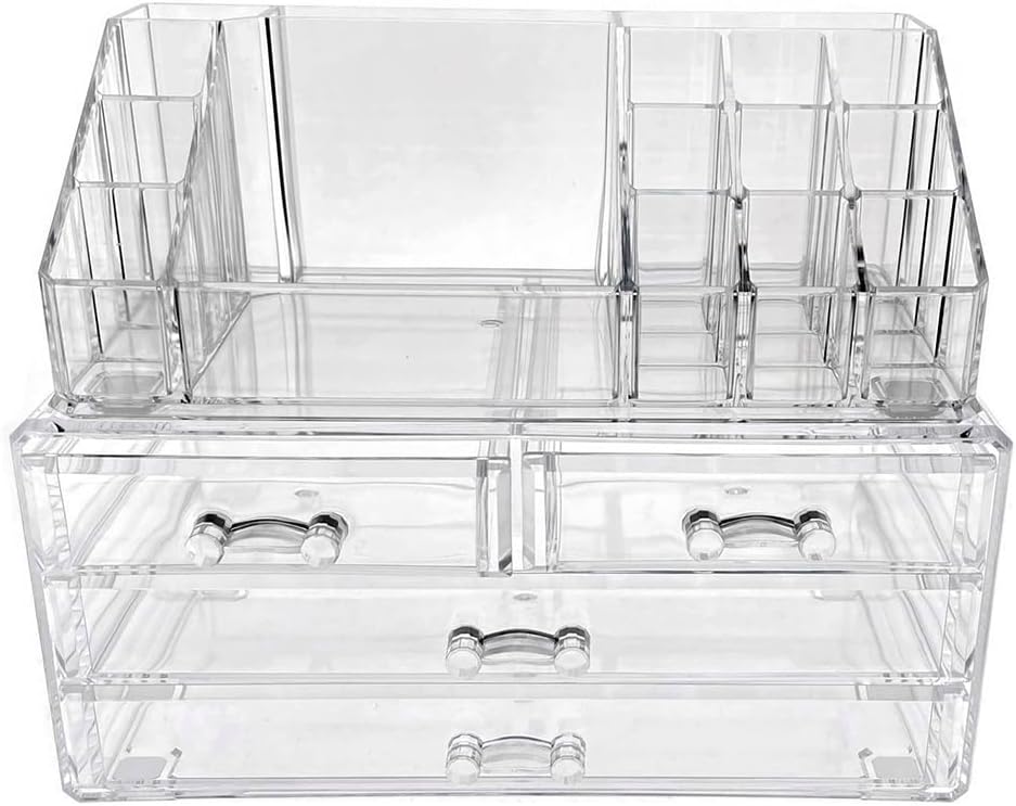 OnDisplay Cosmetic Makeup and Jewelry Storage Case Display - 4 Drawer Tiered Design - Perfect for Vanity, Bathroom Counter, or Dresser