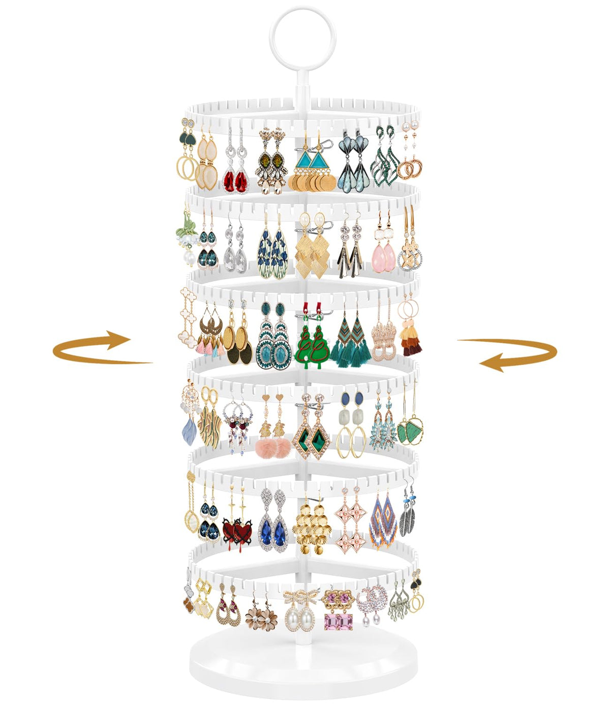 MODOWEY Rotating Earring Holder Organizer Adjustable Display, 6 Tiers Black