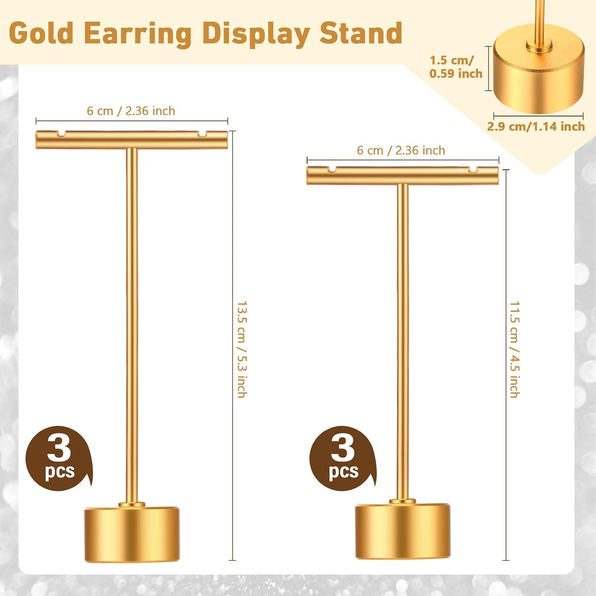 Kigeli T Bar Metal Earring Display Stand with 2 Heights