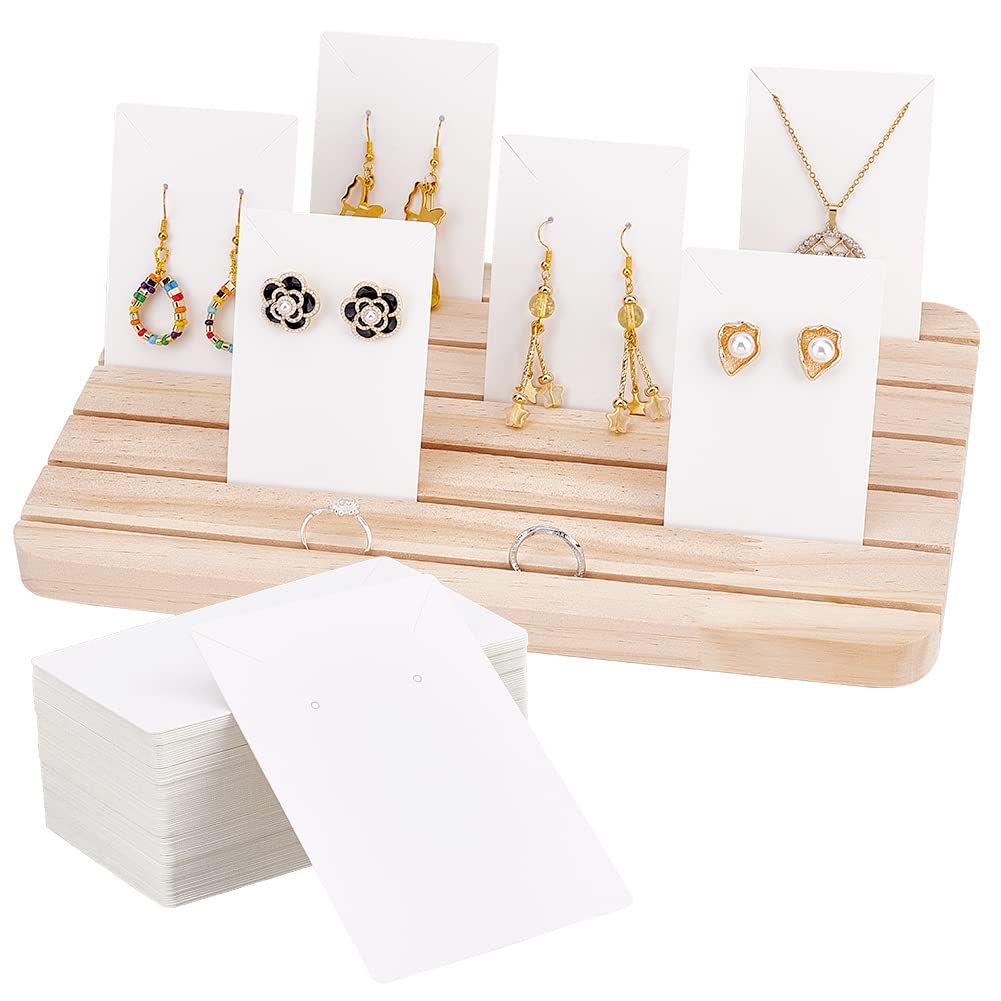 NBEADS 4-Tier Wooden Display Stand Riser, 12-Slot Earring Ring Holder Detachable Unfinished Wood Retail Jewelry Card Display Stand with Groove for Crafts Jewelry Storage Display, 15x15.7x12.6