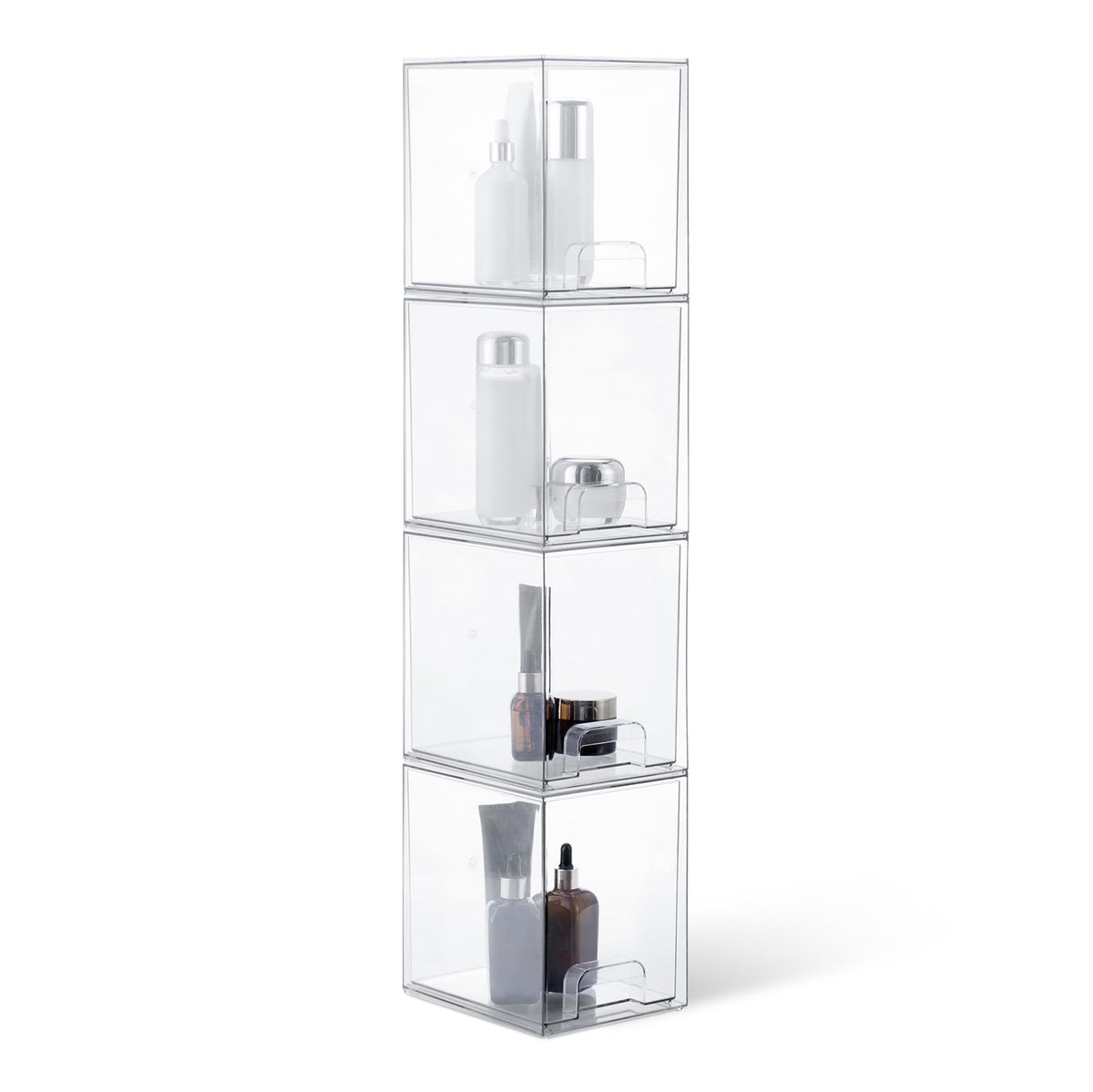 Amazon Basics Stackable Plastic Storage Makeup Organizer Drawers, Clear, 12.1" x 7.6" x 3.5", 2 Pack