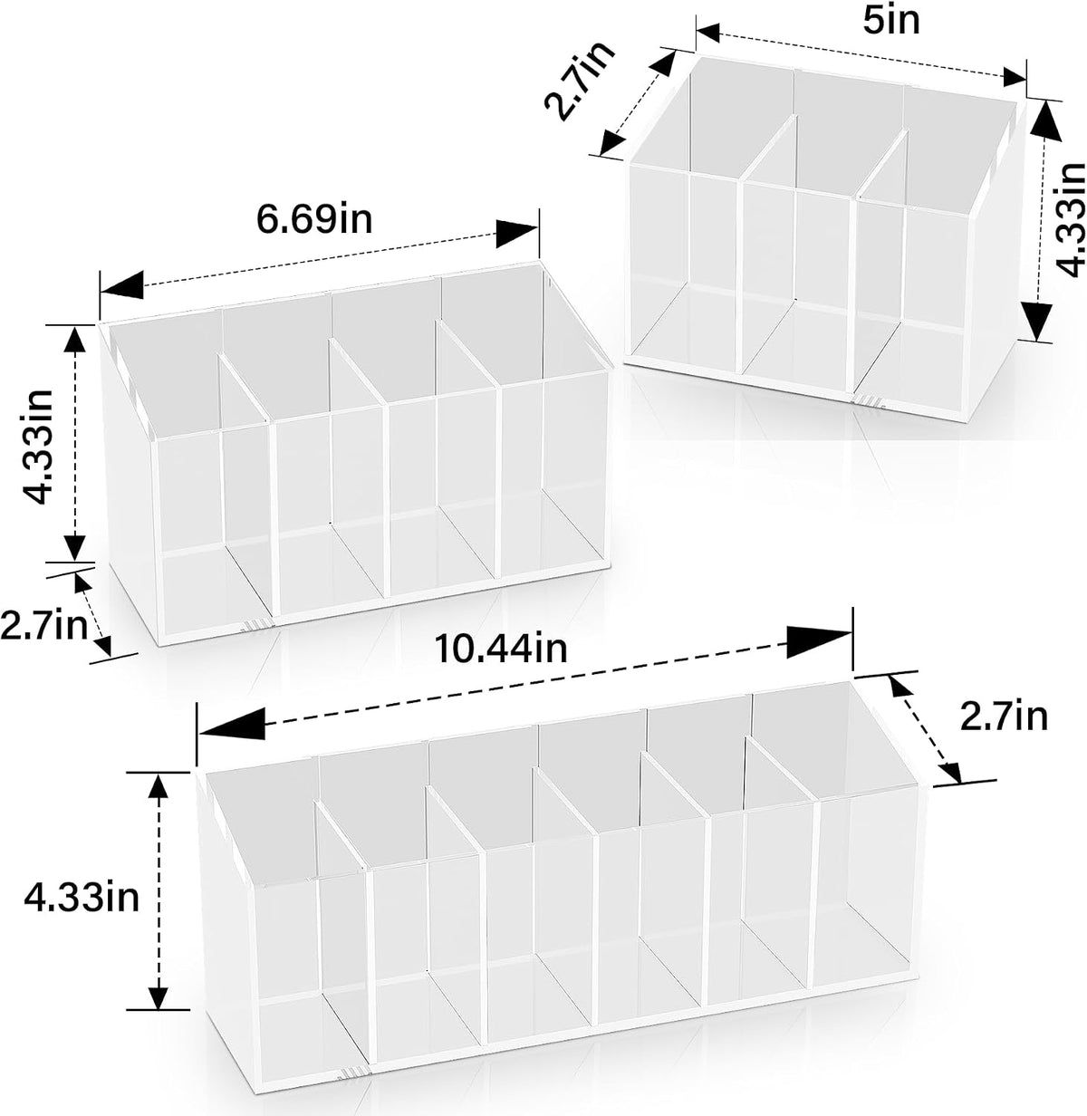 Acrylic 6-Compartment Makeup Organizer 2PCS, Transparent Plastic Makeup Brush Holder, Perfect Bathroom Vanity Storage Solution for Makeup Brushes, Eyebrow Pencils, and More