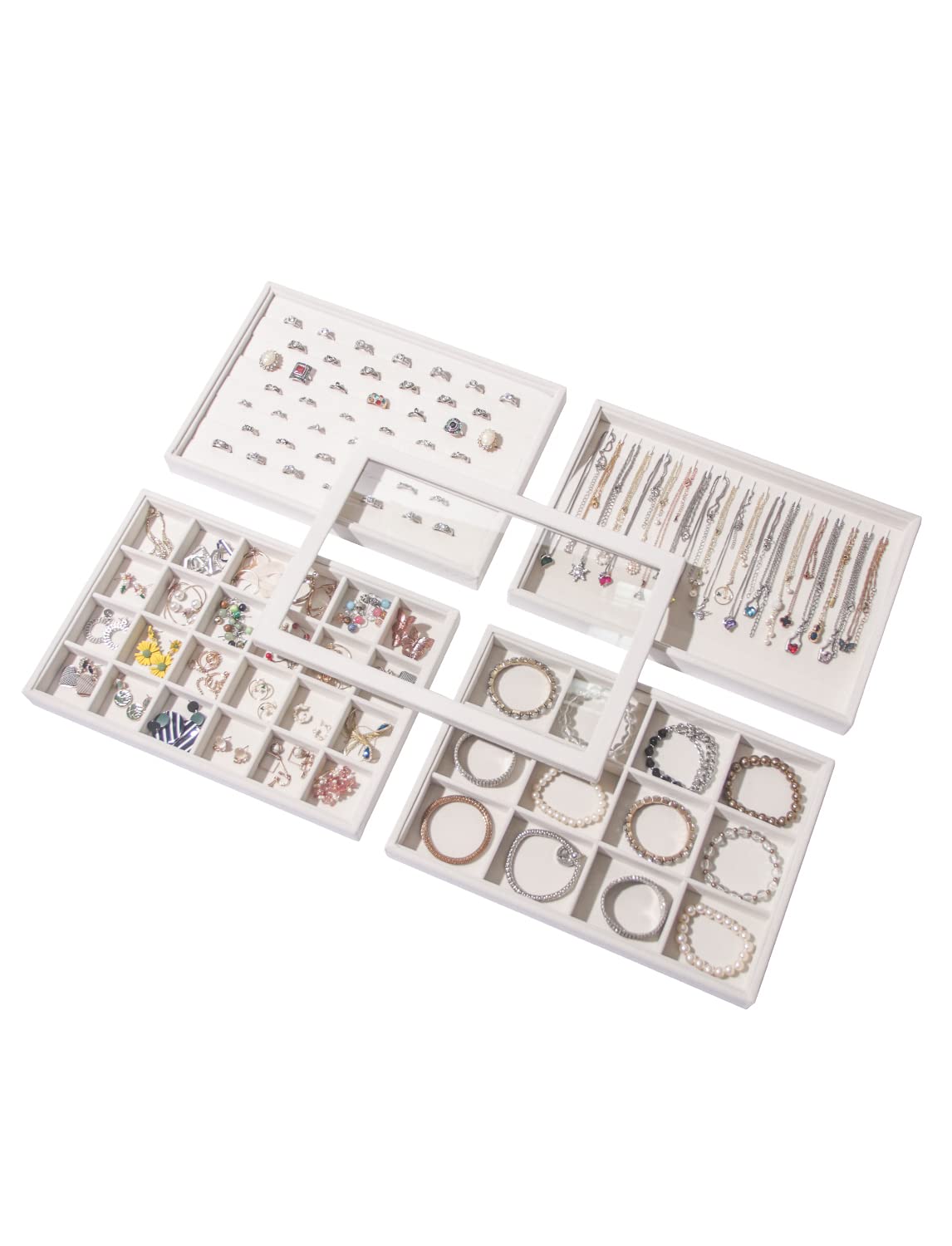 Coward 2PC Stackable Earring Tray Drawer Jewelry Holder Organizer Box Storage Earring Display Stand for Selling (beige(earring+earring))