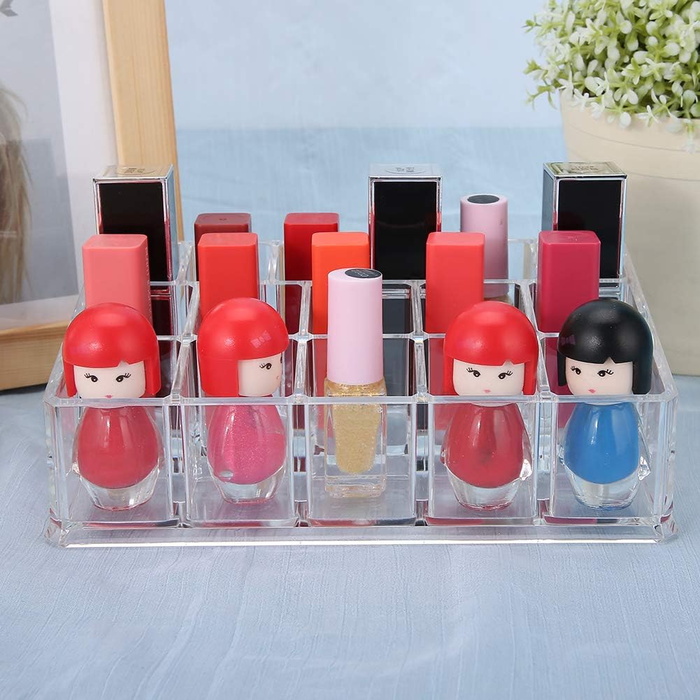 Cosmetic Makeup Organizer, Polished Surface Acrylic Lipstick Holder 16 Grid Large Capacity Save Space for Nail Polish for Lipsticks