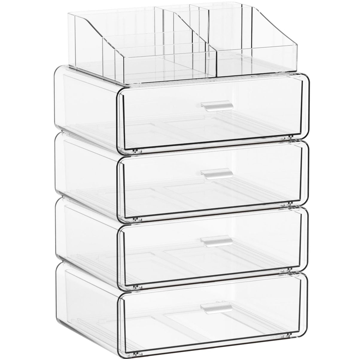 Yieach 3 Tier Clear Acrylic Makeup Organizers with Drawers,Tiered Countertop Make up Storage Organizer for Dresser Top and Bathroom Vanity,Plastic Makeup Stand for Brush,Skincare,Beauty Organizers