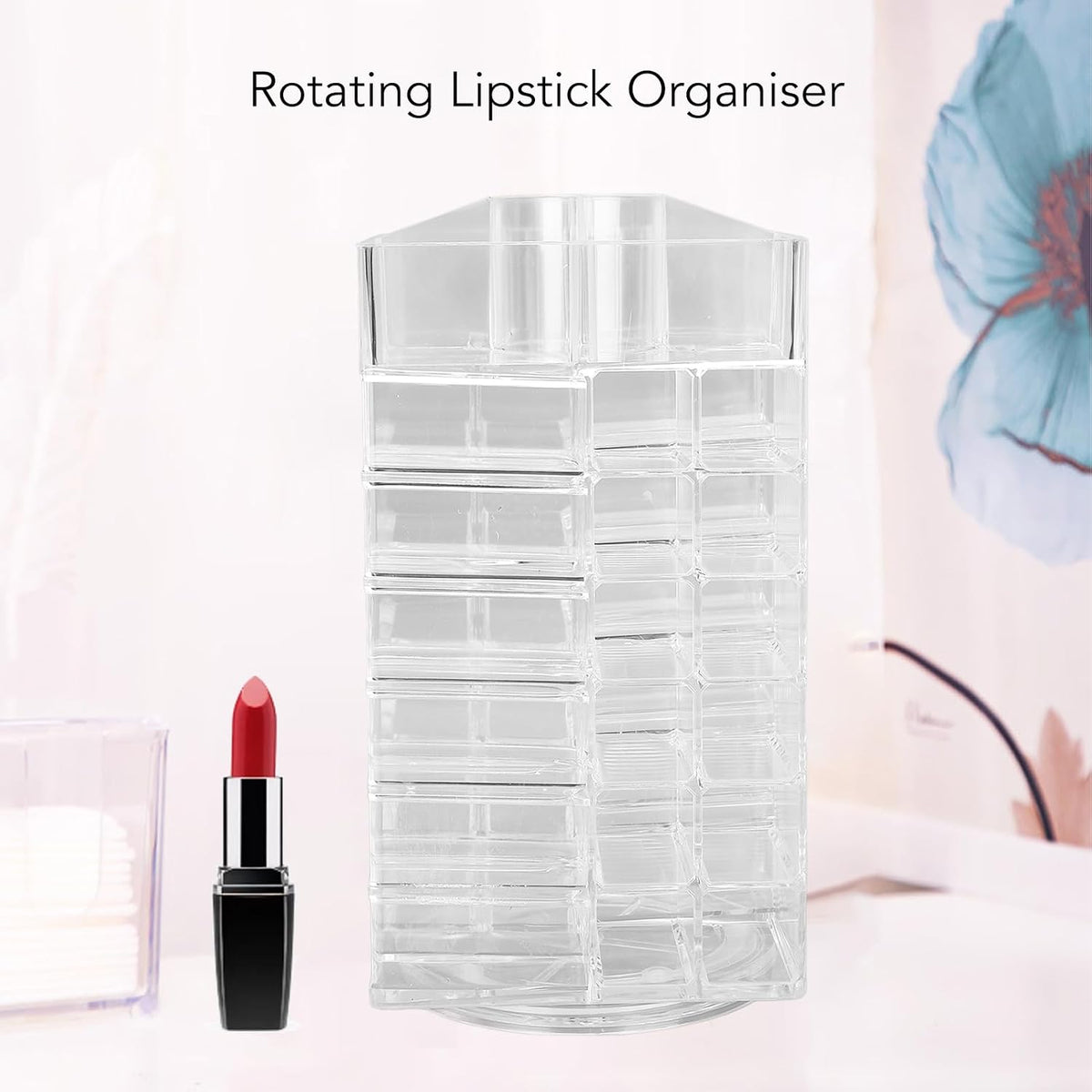Agatige 53 Slots Acrylic Lipstick Tower Holder, 360 Degree Rotating