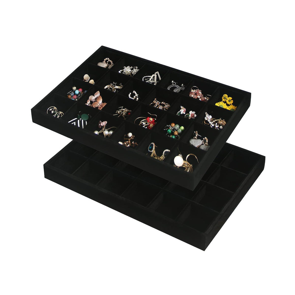 Coward 2PC Stackable Earring Tray Drawer Jewelry Holder Organizer Box Storage Earring Display Stand for Selling (beige(earring+earring))