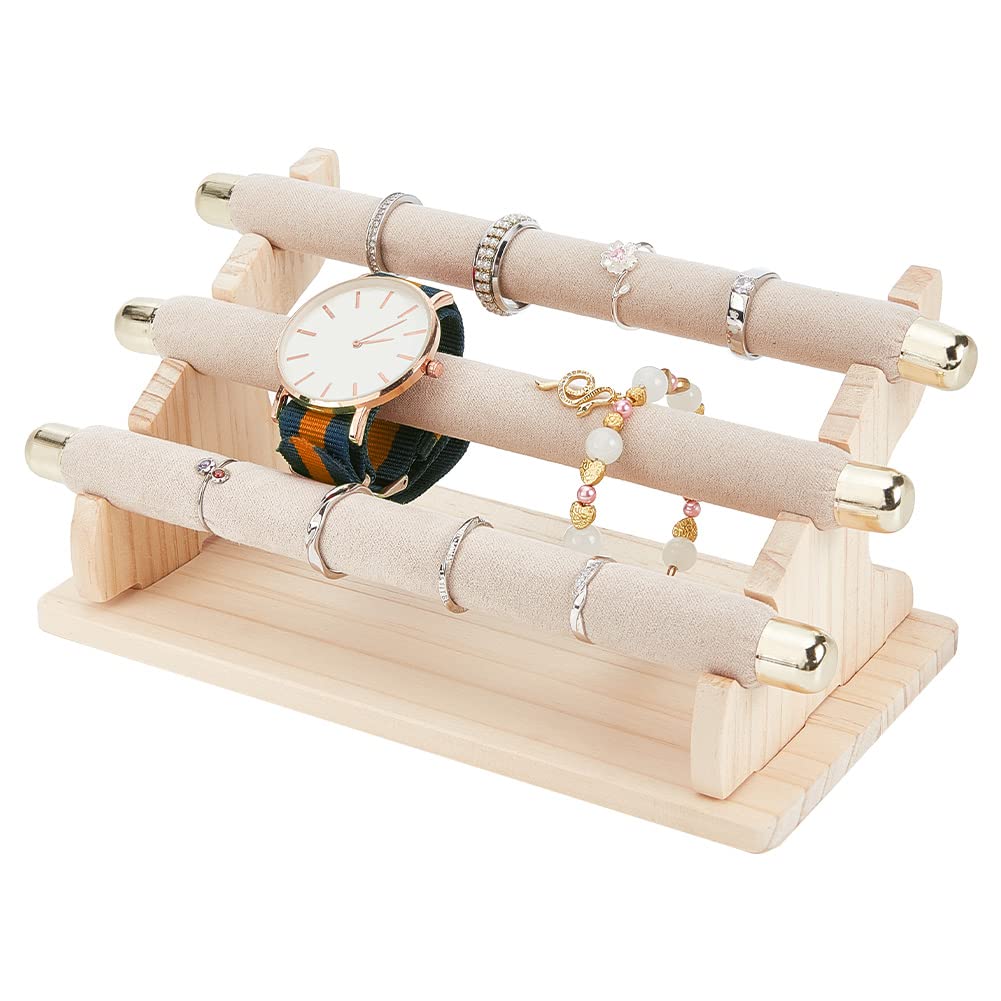 NBEADS 4-Tier Wooden Display Stand Riser, 12-Slot Earring Ring Holder Detachable Unfinished Wood Retail Jewelry Card Display Stand with Groove for Crafts Jewelry Storage Display, 15x15.7x12.6