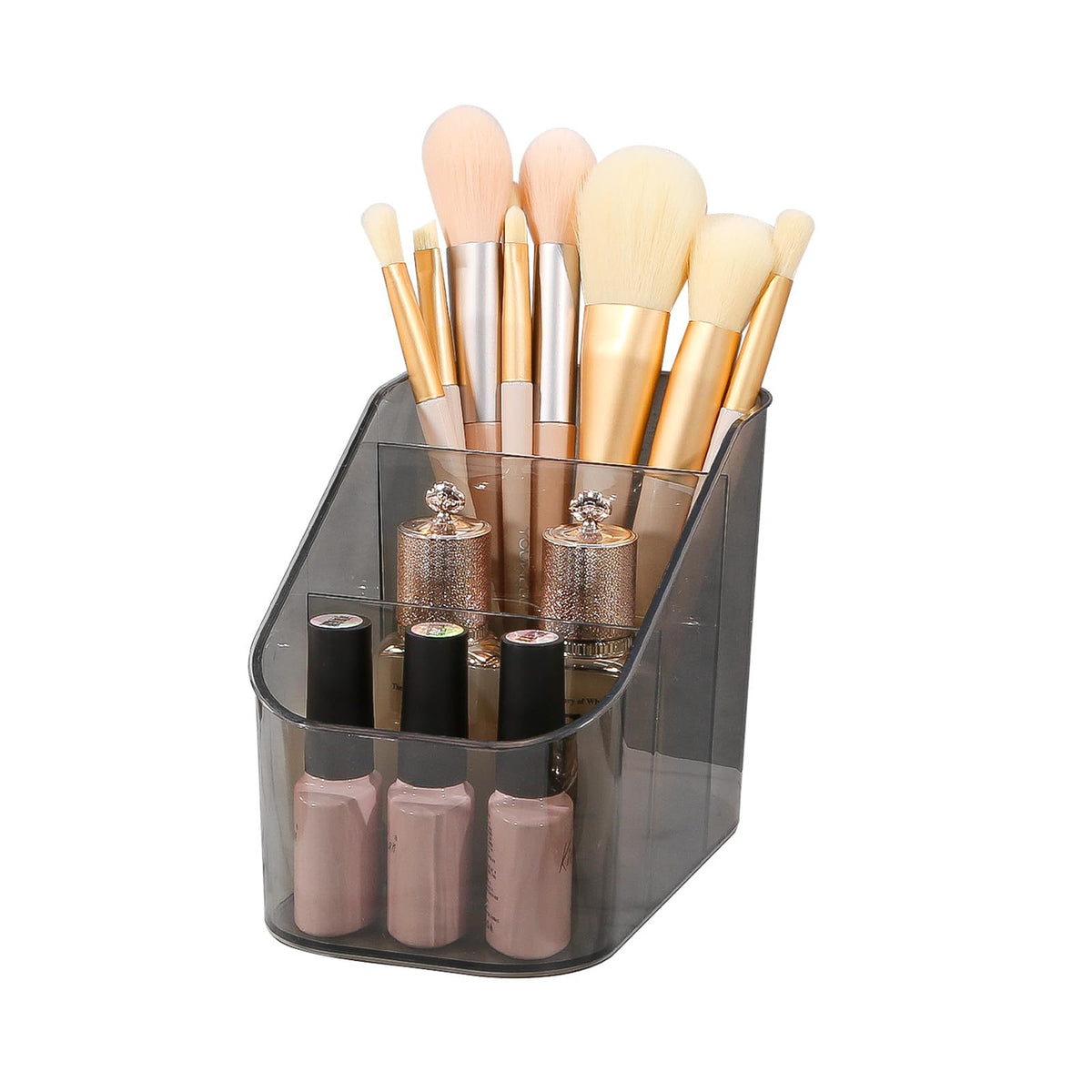 DASITON 3 Slots Makeup Brush Holder, Acrylic Make Up Brush Holder Organizer for Vanity, Bathroom Countertop, Small Makeup Organizer Brush Cup Cosmetic Brushes Storage, Pen Holder for Desk (Clear S)