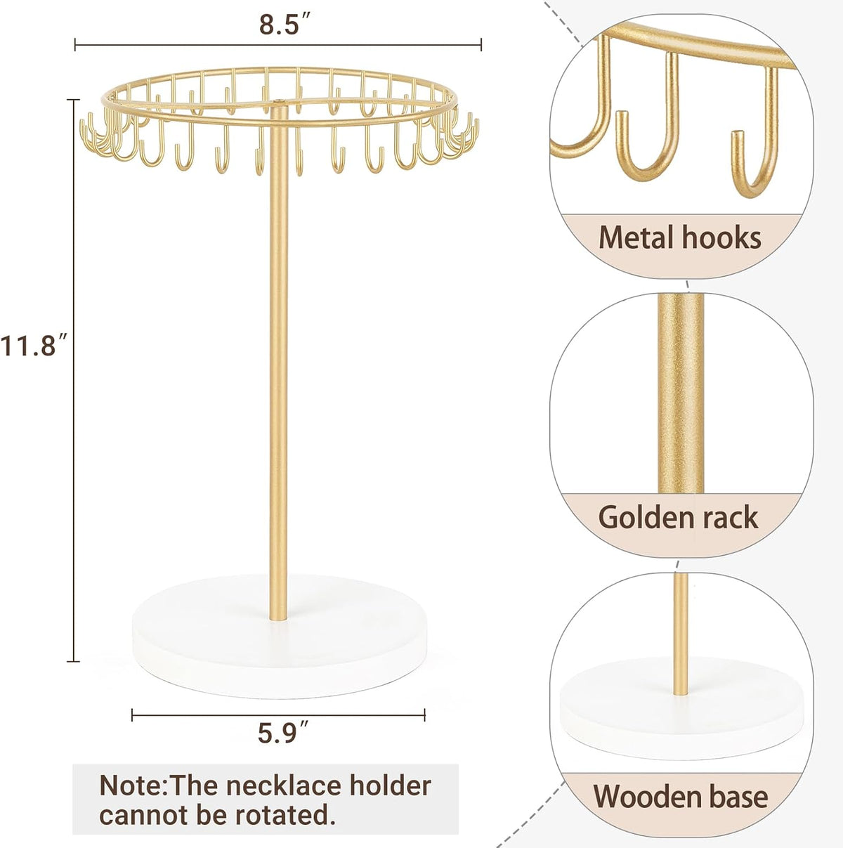 Mkono Necklace Holder Organizer, 30 Hooks Gold Jewelry Display Tree Stand