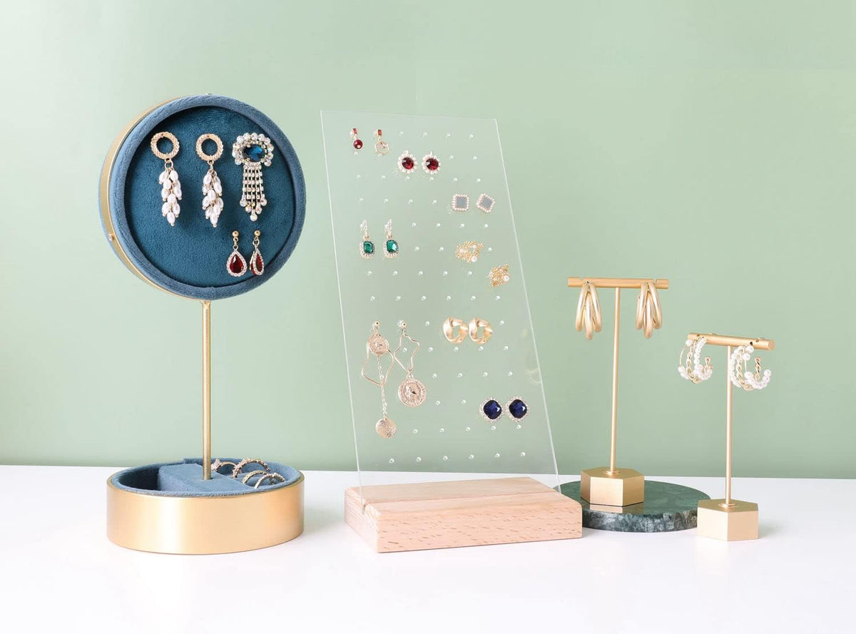 Beech earring display for selling jewelry, wooden earring holder for studs display, small jewelry studs display board for show【Wood stand with acrylic board-Beech】