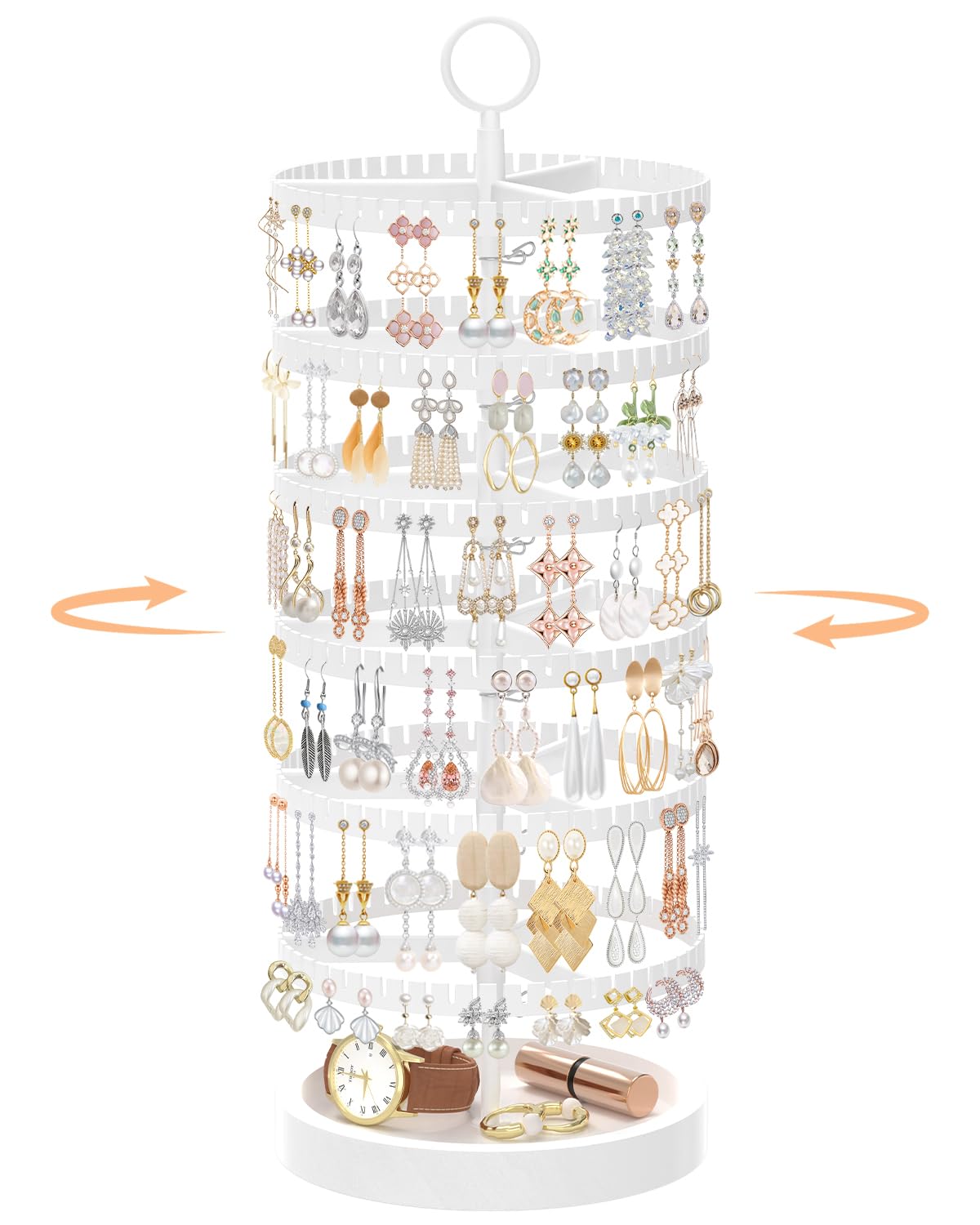 iDavosic.ly 6 Tier Rotating Earring Holder Organizer, Metal Tray, Black