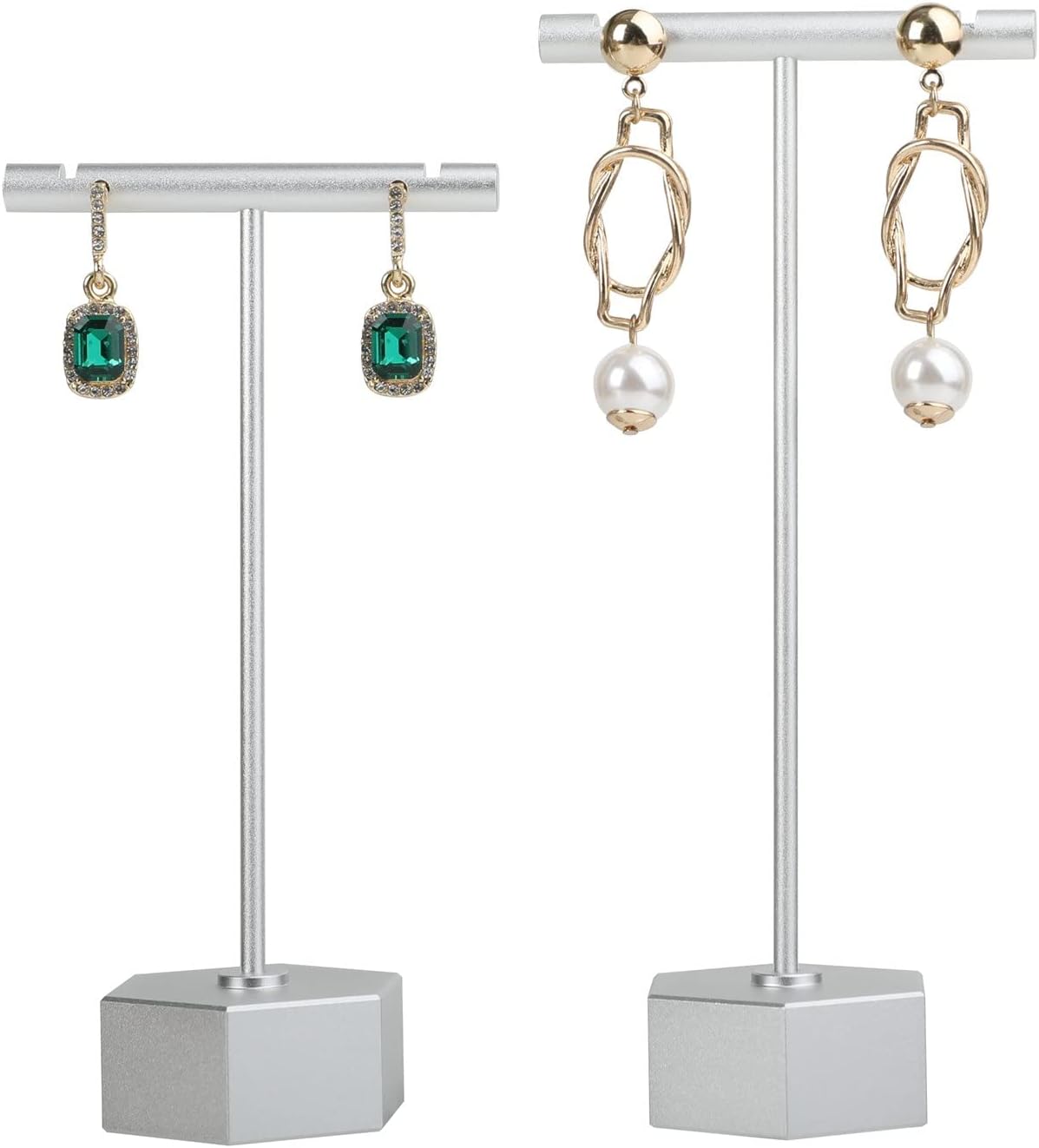 6pcs Gold Earring display T bar stand for selling, Metal Jewelry earring holder, Small Earring Display Holder, Cute Jewelry photography props for Show【Gold-Hexagon Base 6pcs】