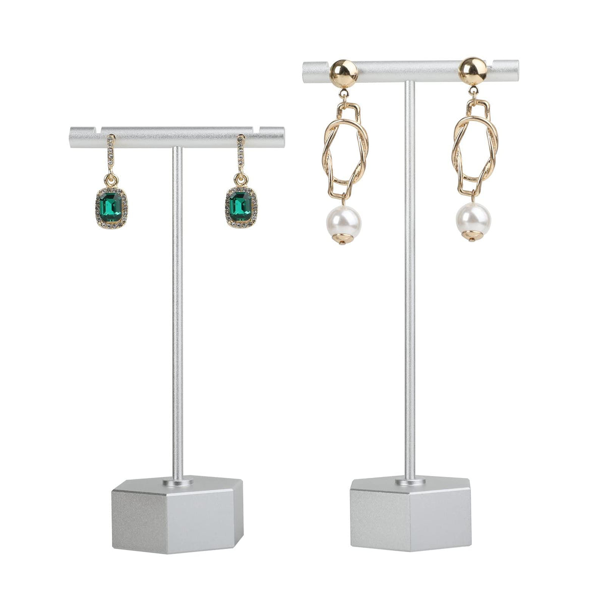 6pcs Gold Earring display T bar stand for selling, Metal Jewelry earring holder, Small Earring Display Holder, Cute Jewelry photography props for Show【Gold-Round Base 6pcs】