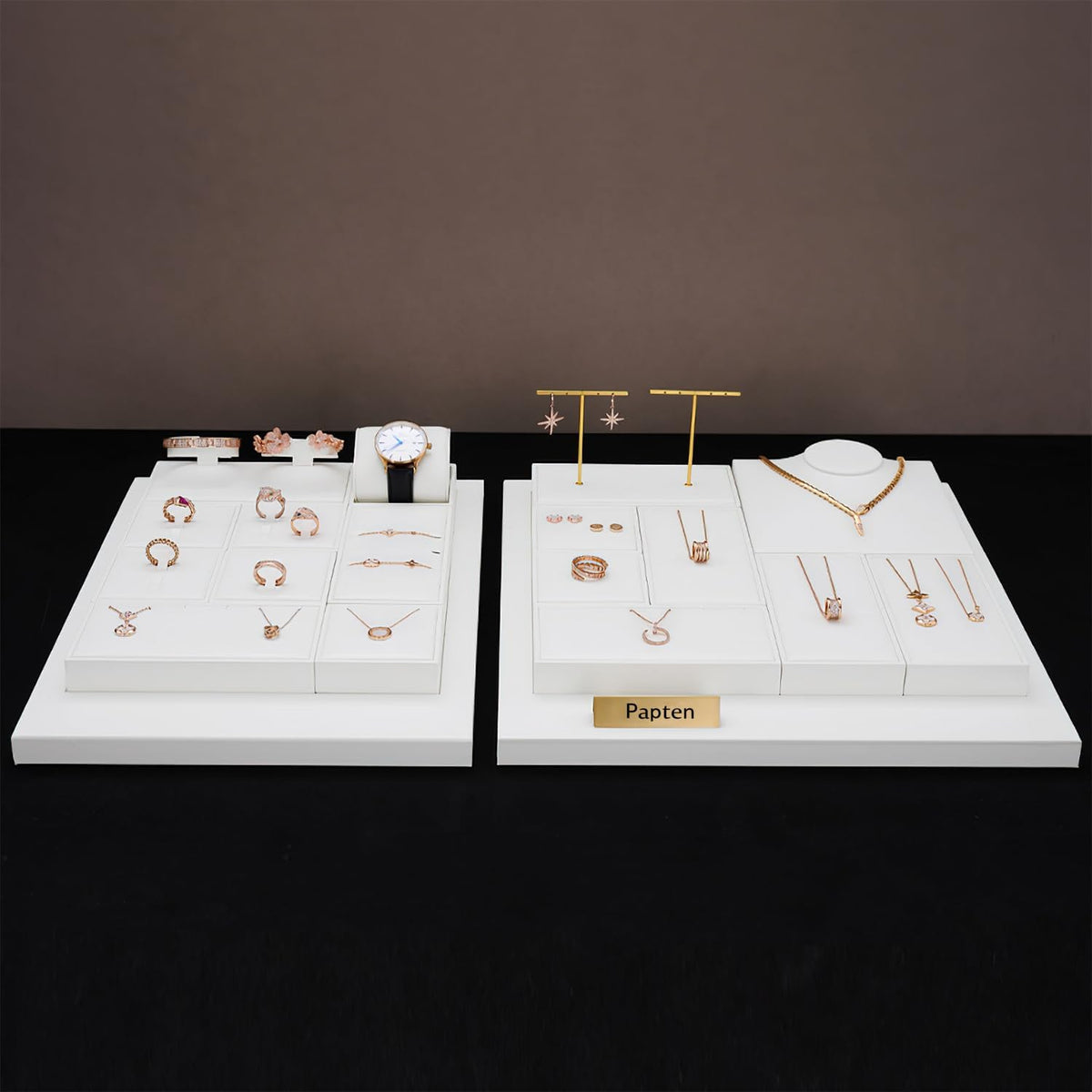 White PU Leather Earring Stud Display Stand