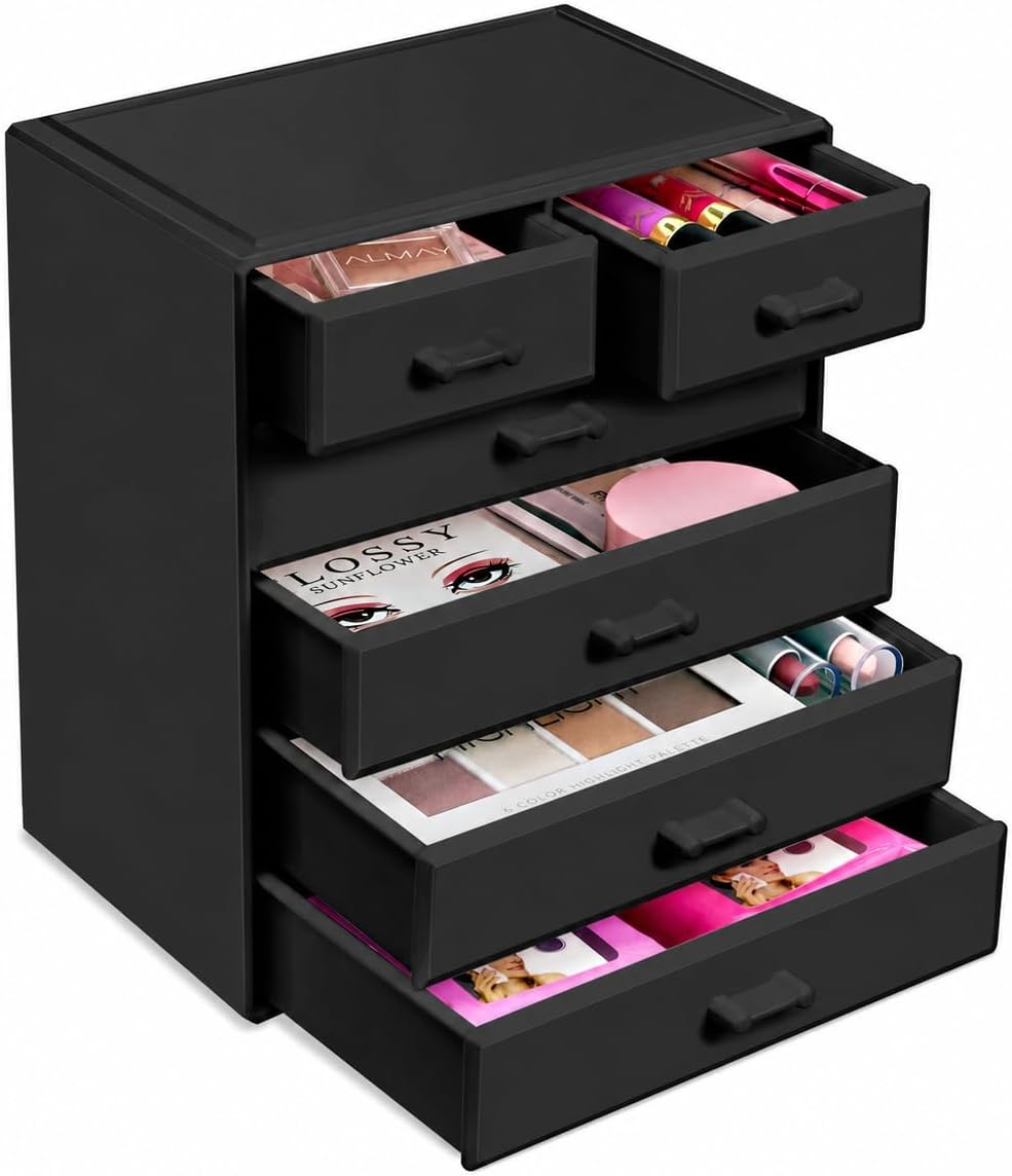 Sorbus Acrylic Makeup Organizer - Organization and Storage Case for Cosmetics Make Up & Jewelry - Large Makeup Organizer for Vanity, Bathroom, College Dorm, Closet, Desk (4 Large, 2 Small Drawers)