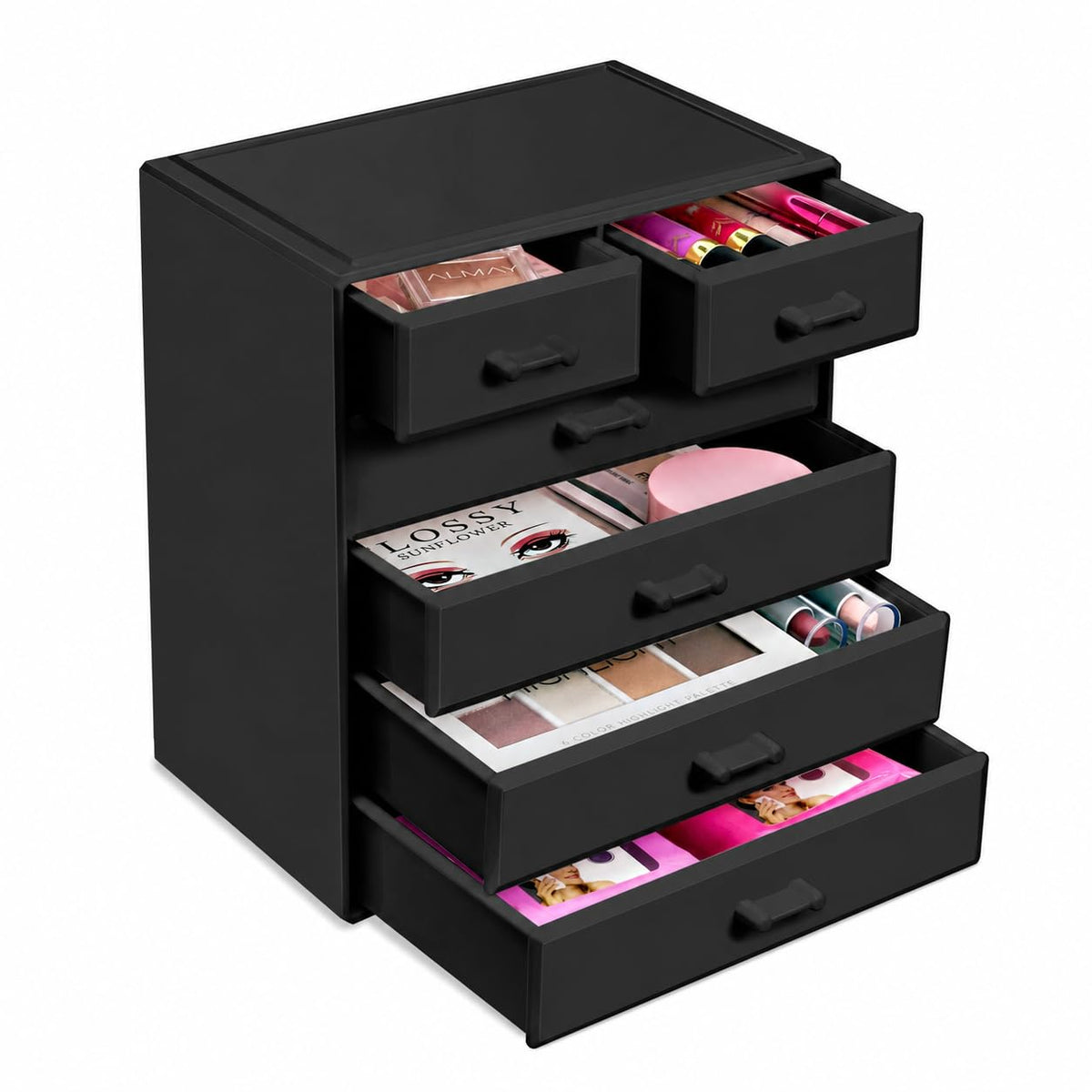 Sorbus Makeup Organizer, Brush Holder and Make Up Storage Drawers - Acrylic Makeup organizer for vanity, Bathroom - Cosmetic Display Cases with 3 large, 4 Small Drawers & 1 Tray for Makeup Brush