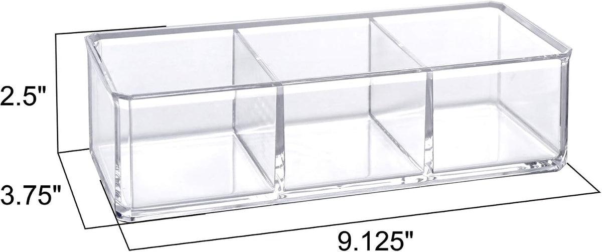Amazing Abby - Glamour - 2-Pack Acrylic 3-Compartment Makeup Organizer, Transparent Plastic Lipstick Holder, Perfect Bathroom Vanity Storage Solution for Lipsticks, Nail Polishes, and More