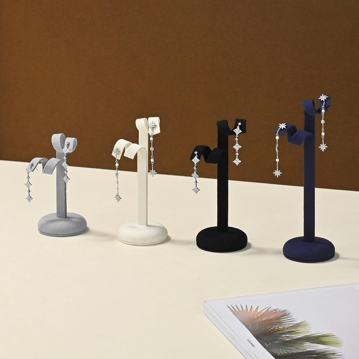 Beige Microfiber Earring Stand Set of 3