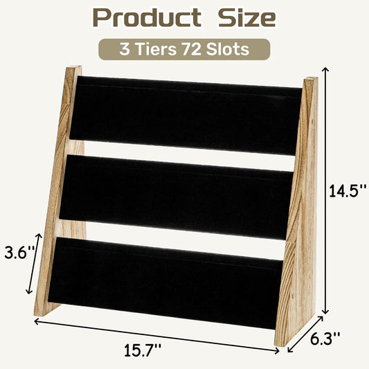 3 Tier Necklace Display Stand, Wood Jewelry Holder with Velvet