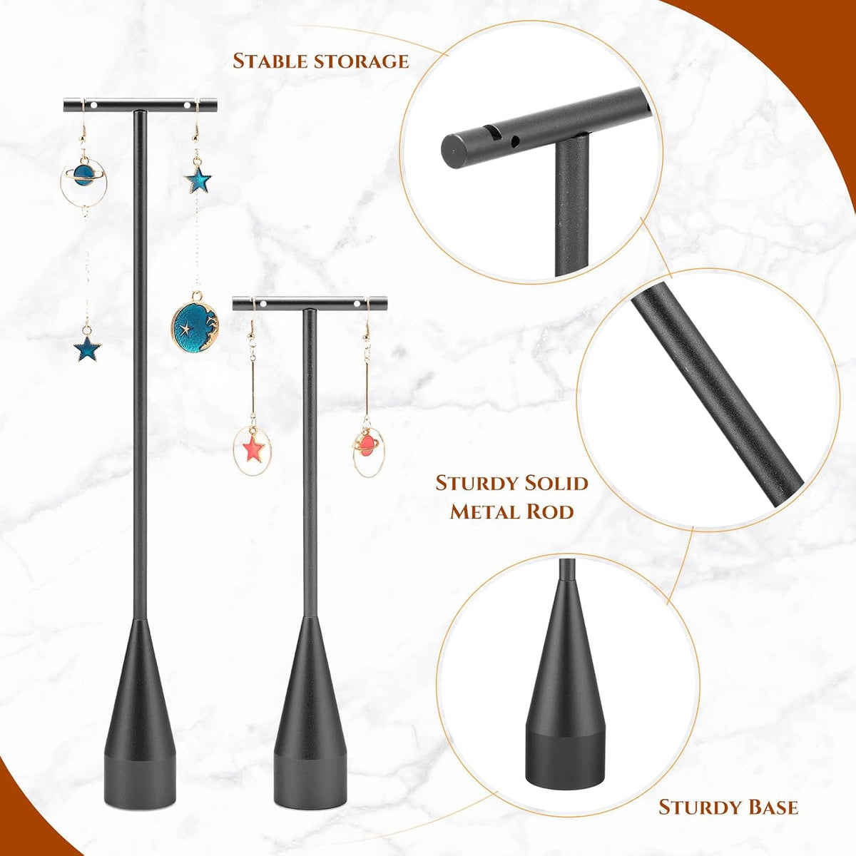Wesiti 6 Pack Metal Earring T Bar Stand Retail Display Holder T Earring Display Holder Jewelry Stand with Metal Base for Show Jewelry Online Stores Photography (Black)