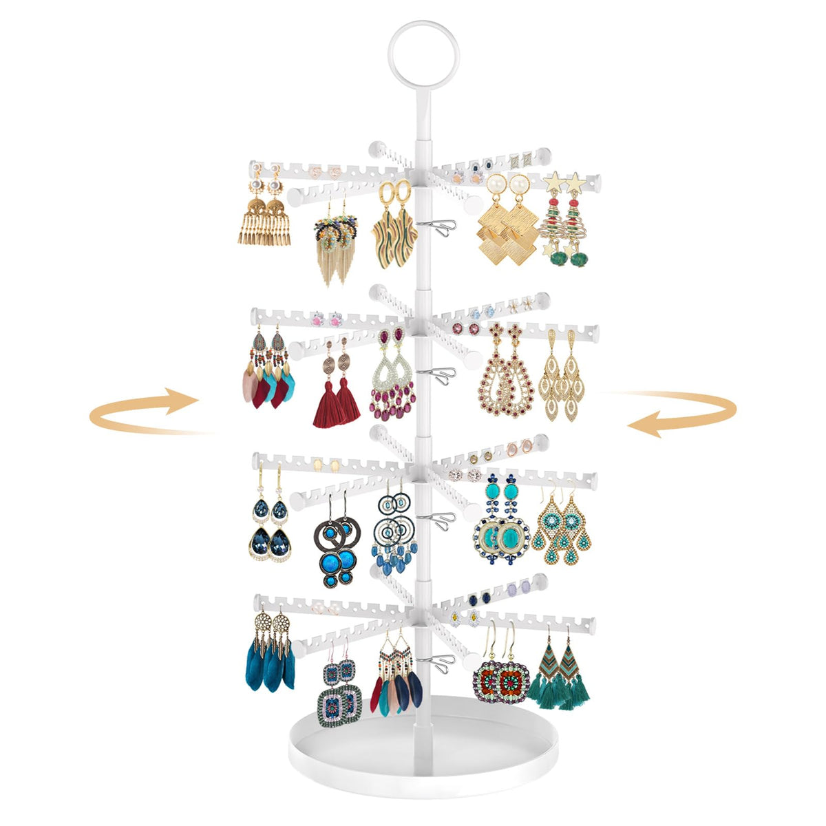 MODOWEY Rotating Earring Holder Organizer Display, 5 Tier Metal Tree, Black