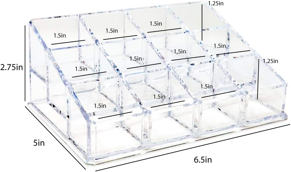 Isaac Jacobs Clear Acrylic 12 Compartment Organizer for Makeup, 3 Rows (x4)