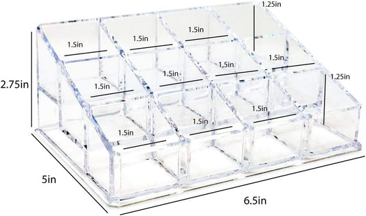 Isaac Jacobs Clear Acrylic 12 Compartment Organizer for Makeup, 3 Rows (x4)