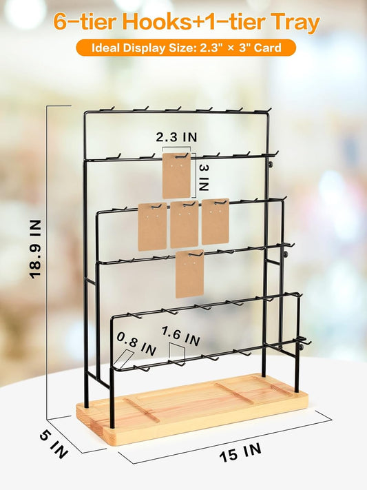 Jewelry Display for Vendors, 36 Hooks Earring Display Stands for Selling, Earring Holder Organizer for Earring Cards, Bracelets, Necklaces, Rings, Keychains Retail-Burlywood