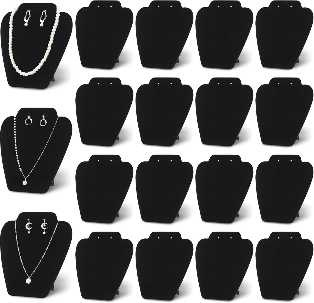 Wenqik 24 Pcs Necklace Display Stand Bust Black Velvet Jewelry Holder