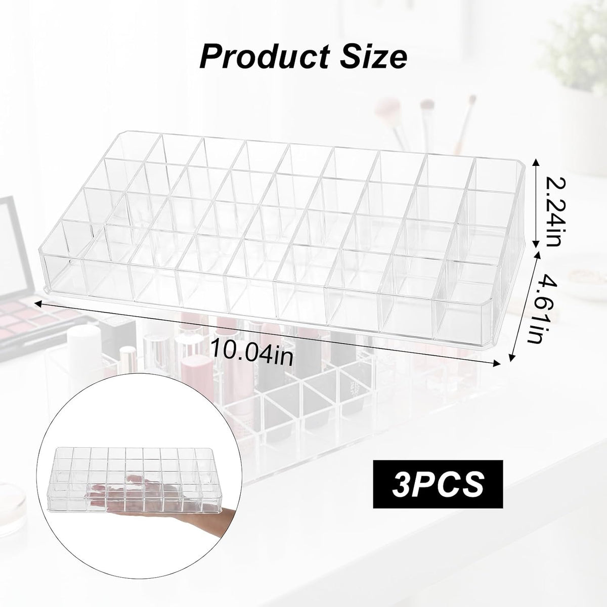 3 Pack Clear Acrylic Rollerball Perfume Organizer, 36-Space Tall Lipstick & Lipgloss Display Case, Scented Oil Storage Holder for Vanity, Dresser, Salon - 10.04"x4.61"x2.24"
