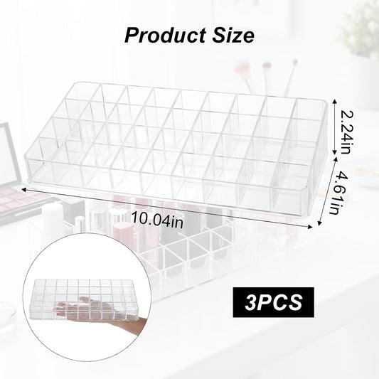3 Pack Clear Acrylic Rollerball Perfume Organizer, 36-Space Tall Lipstick & Lipgloss Display Case, Scented Oil Storage Holder for Vanity, Dresser, Salon - 10.04"x4.61"x2.24"