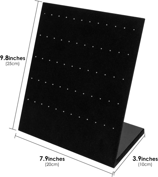Velvet Earring Holder Organizer, 60 Holes L-Shape Earring Display Stand, Ear Studs Jewelry Storage Display Rack, Earring Organizer Stand for Selling Personal (Black, 9.8 x 7.9 Inches)